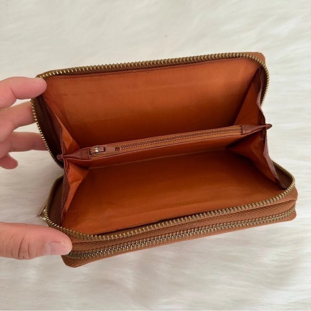 Valentina Italy Embossed Genuine Leather Floral Zip Around Wallet